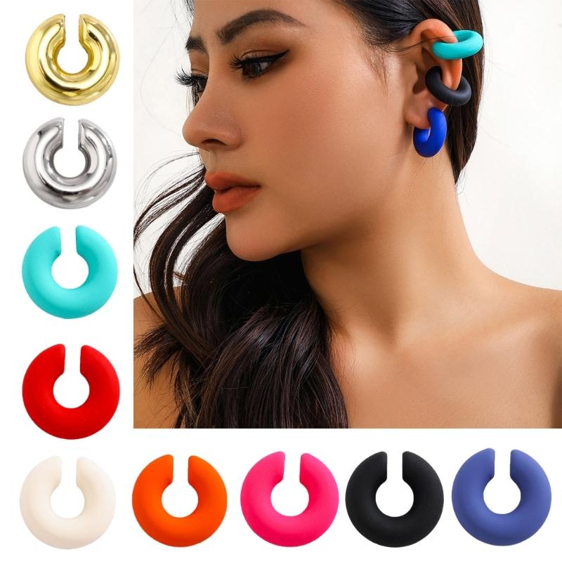 Modischer Leichter Ohrklemme Runder Kreis Clip-Ohrringe Nicht-Piercing Knorpel Hoop Ohrring Statement Schmuck Unisex