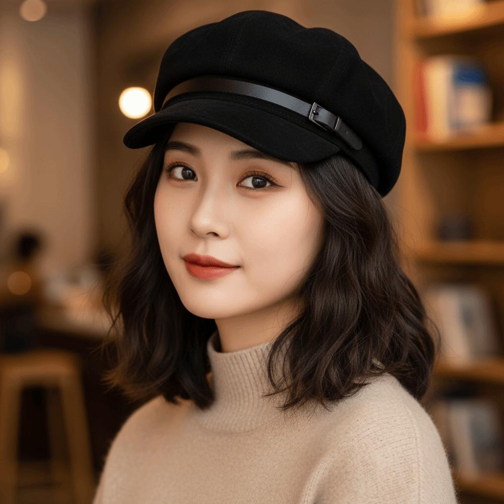 Fashionable Retro Newsboy Hats Suede Octagonal Hat Classic Design Japanese-Style Cap Daily Travel