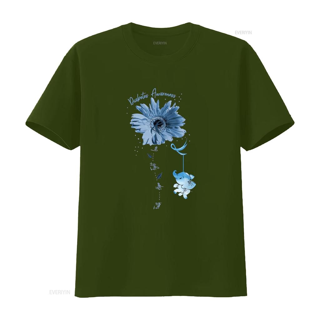 Faith Hope Fight Love Elephant Sunflower Diabetes Awareness T Shirt vintage Washed Slightly Breathable Comfortable graphic
