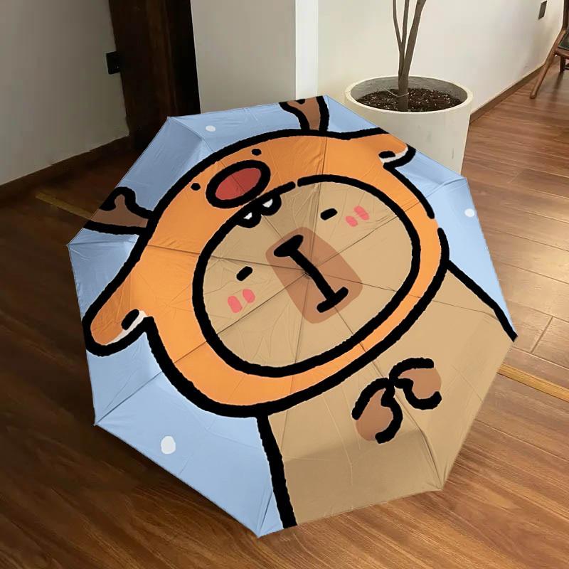 

1pc Winter Cute Capybara Automatic Folding Umbrella, Portable Collapsible Design, 8-Rib Iron Frame, Outdoor Accessory yy250905090