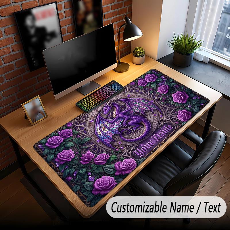Rose Floral Theme Custom Mouse Pad Personalized With Name Text Customized Desk Mat For Office Home Decor
