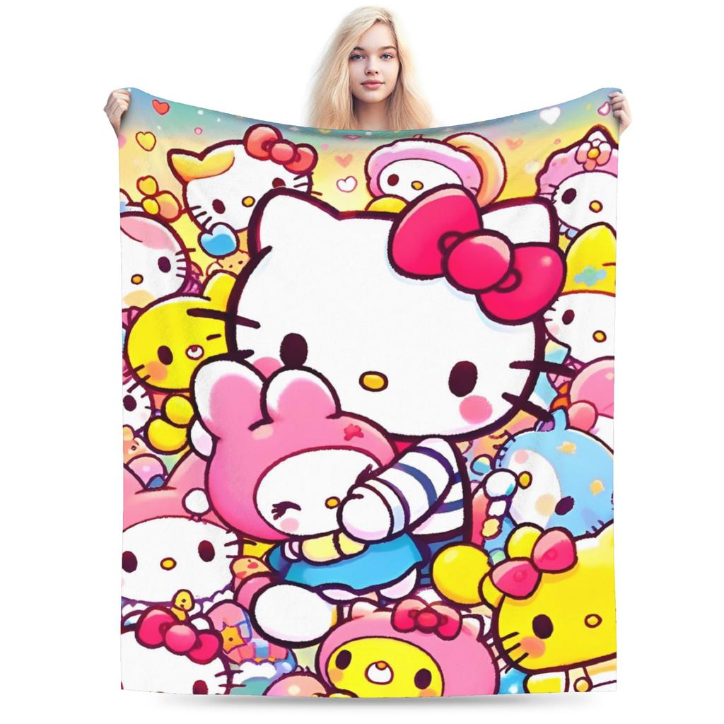 Good Night Hello Kitty Blankets Fleece Cartoon Lightweight Throw Blanket for Outdoor Travel Bedspread