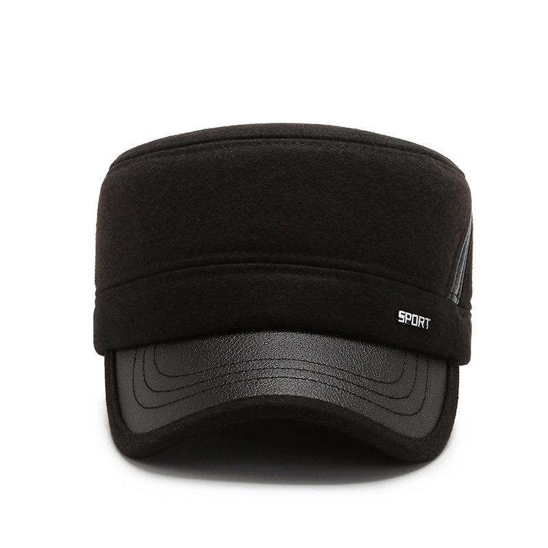 Autumn and winter middle-aged hat men's dad flat top warm ear protection hat thickened sports and leisure cap