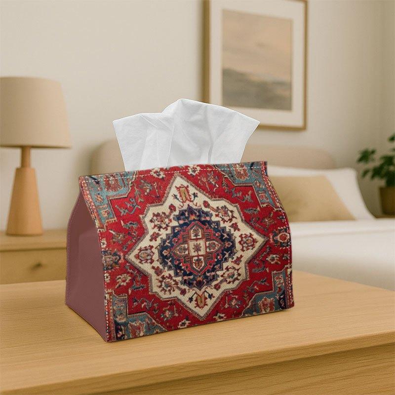1pc Tissue Box Holder Featuring a Detailed Geometric Design In Red - A Versatile Napkin Dispenser Suitable for Home Gatherings, Car Decoration - A Sty