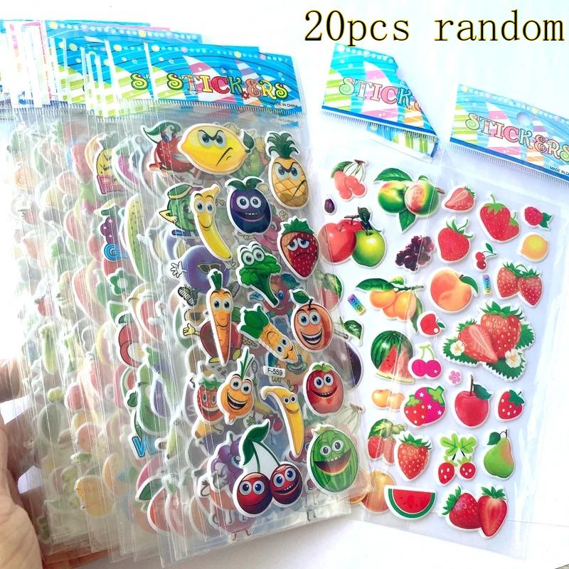 1/20pcs 3D Bubble Sticker Fruits And Vegetables Various Styles Reusable Children Sticker Toy Birthday Gift for Boys Girls