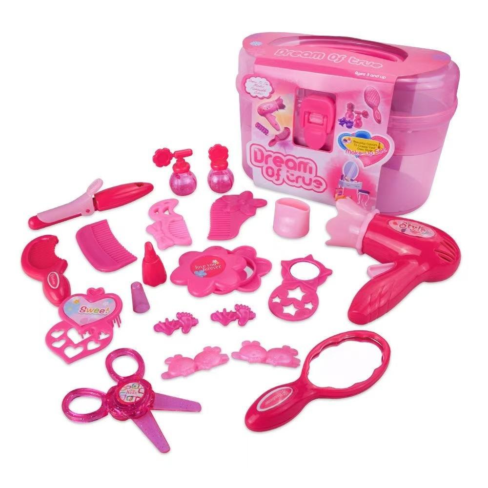 Children Barber Toys Set Simulation Make-up Box Hair Dryer Beauty Salon Children Cosplay Dress Up Toys Best Birthday Gifts