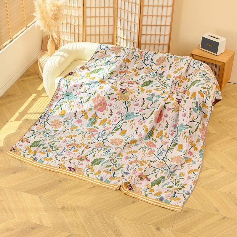 100% Cotton Blanket, Fresh Floral Bed Sheet, Four-Ply Gauze Sheet, Reversible
