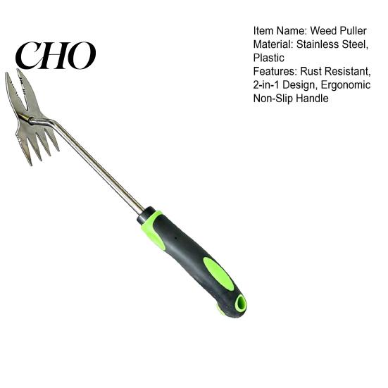 Ergonomic Garden Weeding Tool 2-in-1 Weed Puller, Heavy Duty Stainless Steel Hand Weeder, with Crabgrass Extractor Non-Slip Handle, for Uprooting Lawn