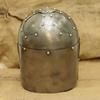 Weathered Steel Knight Helm  Medieval Crusader Cosplay Armor with Stand