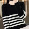 Autumn and winter new striped crew neck women's long-sleeved pullover sweater knitted sweater loose and thin top inside and outside