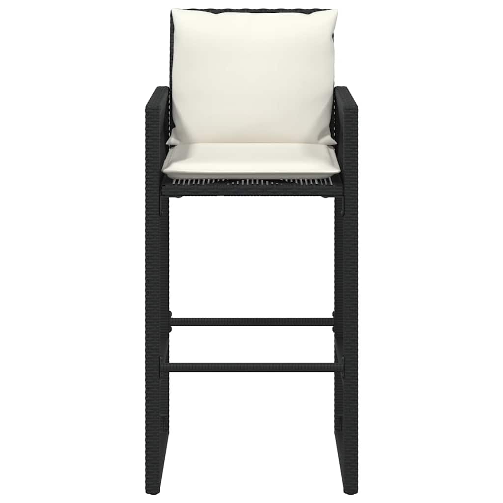 Garden Bar Stool with Cushions 2 pcs Black Poly Rattan