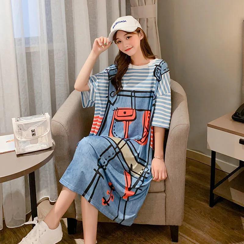 Women T-shirt Dress Plus Size Long Dress Cartoon Home Nightdress