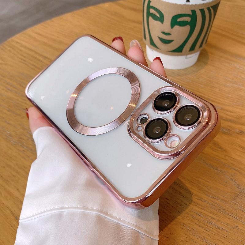 Applicable To IPhone16e Electroplated Magnetic Absorbing Mobile Phone Case Apple 15 Lens Film Anti-fall Magsafe Magnetic Absorbing CD Pattern Case