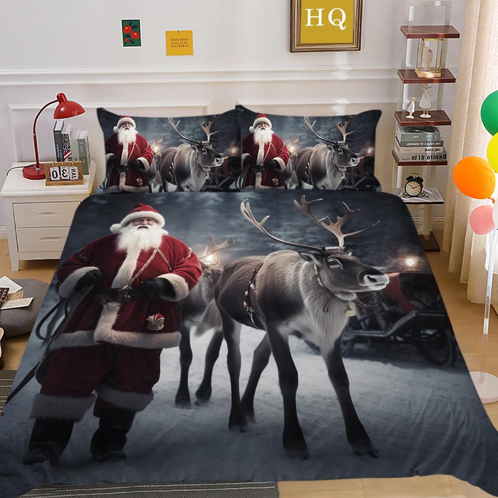 Jultomte Älg 3D-tryckt Polyester Örngott Täcke Två- eller Tredelat Set Tillgängligt
