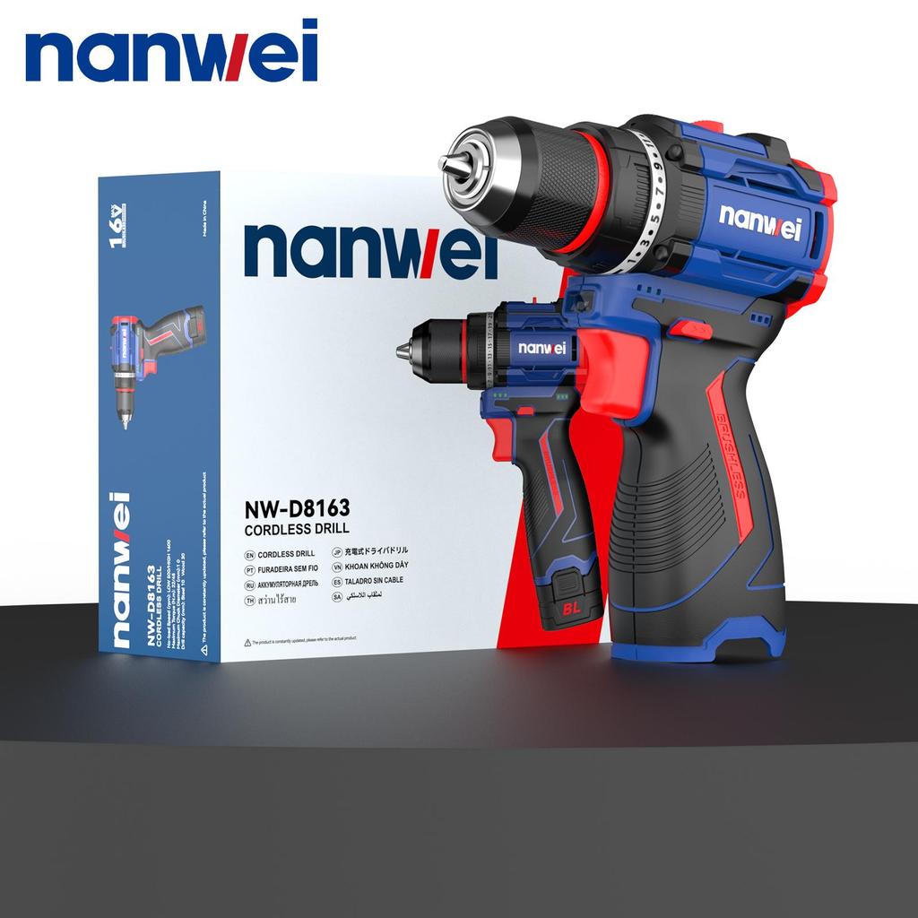 NANWEI 45N Electric drill 10 mm with two-speed function, 16V, brushless motor