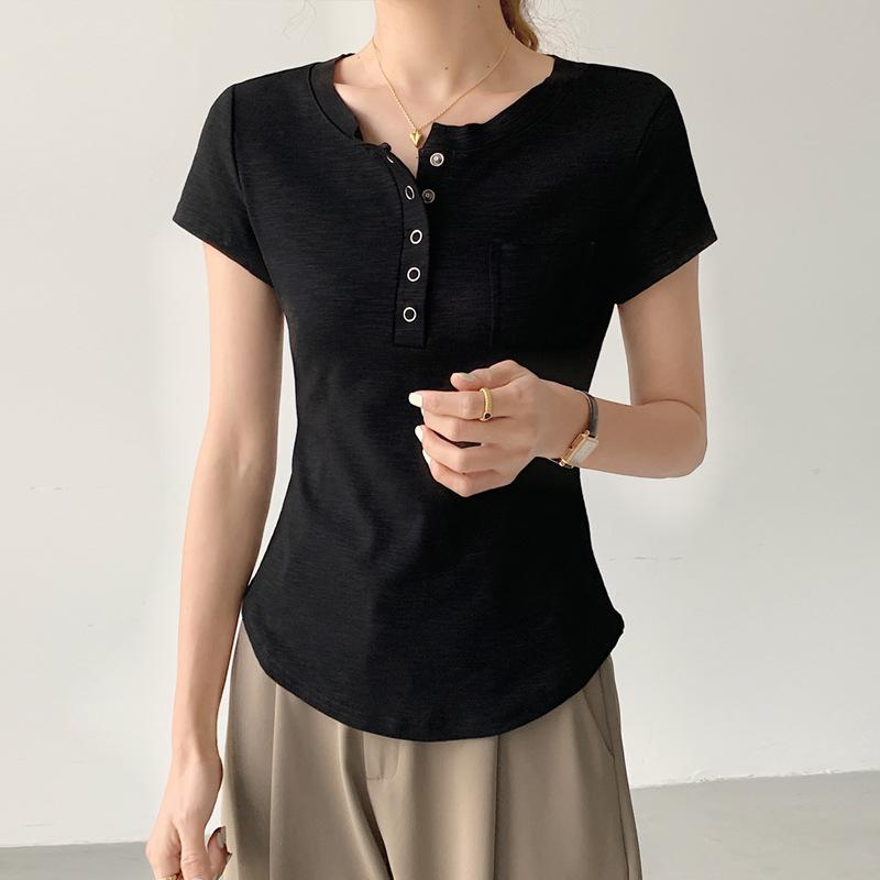 

Футболка с короткими рукавами из бамбукового хлопка, женская летняя новая женская рубашка-бомбер на пуговицах, однотонная рубашка в стиле слим, модная XXL