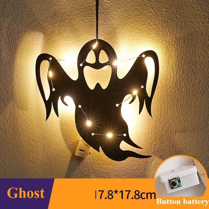 LED Light Up Halloween Hanging Ghost Spider Web Bat Ornaments Halloween Party Horror Props Indoor Outdoor Home Decoration Gifts