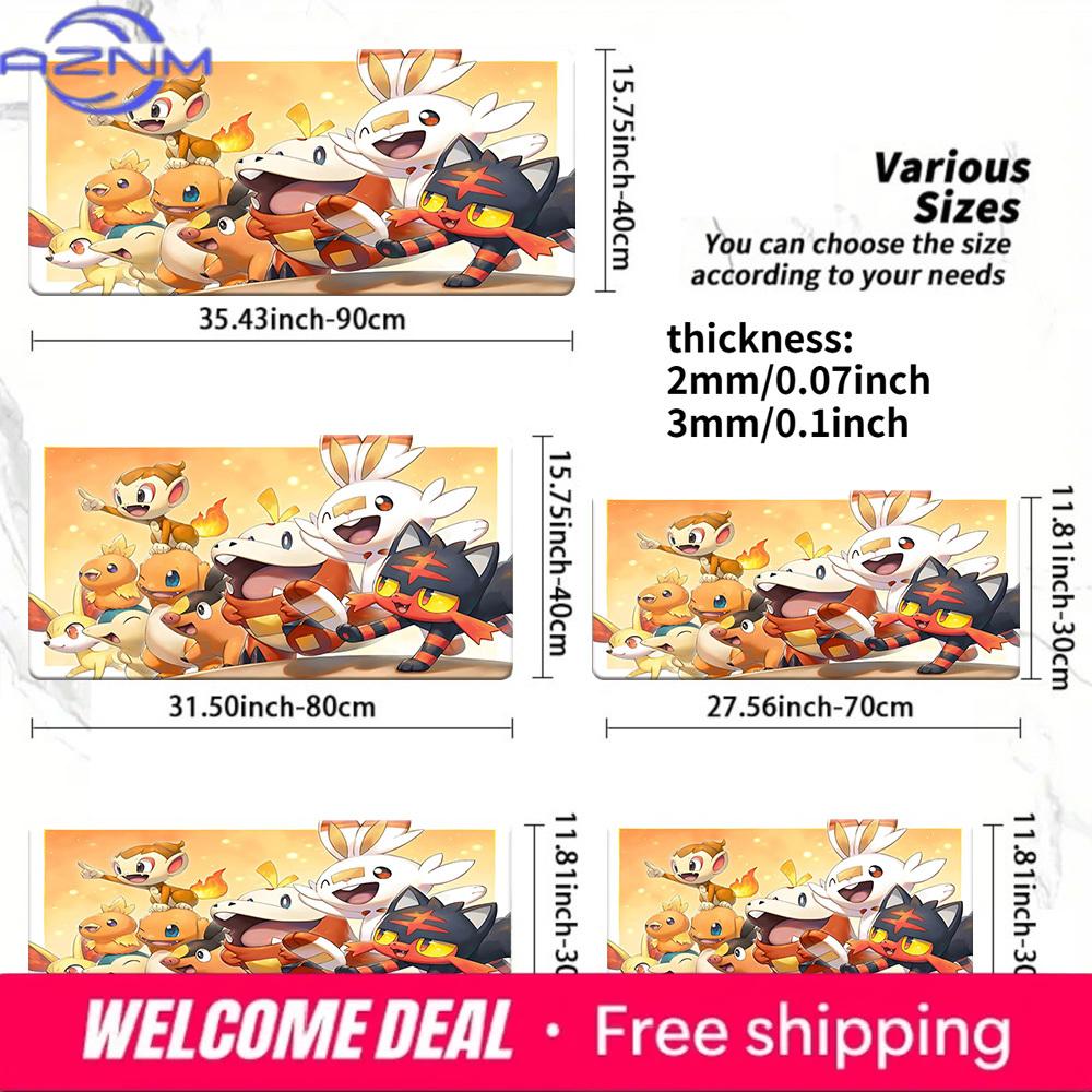 Fire Type Pokemon Starters TCG Playmat NonSlip Washable Desk Mat 30x80x0.2cm