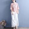 Damen Frühling Sommer Locker Dünner Abschnitt Baumwolle Leinen Ethnischer Stil Stehkragen Stickerei Vintage Teller Schnalle Überkopf Mittellang Ärmel Hemd