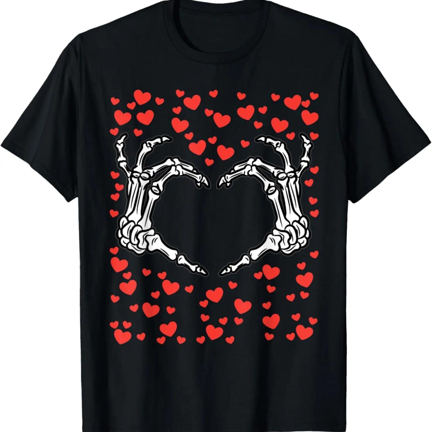 Skeleton Hand Heart Valentines Day Funny Bones Love T-Shirt S чёрный