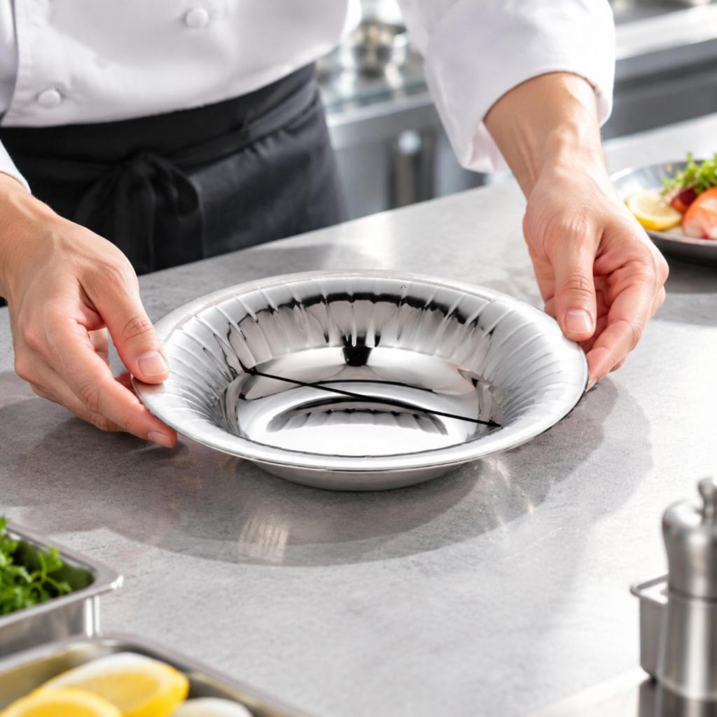 Stainless Steel Serving Plate Reflective with Fluted Rims Silver Polished