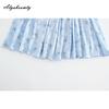 Japanese Mori Girl Spring Summer Women Blue Floral Skirt High Waist Print Elegant Skirt Cotton Linen Feminine A-Line Skirt