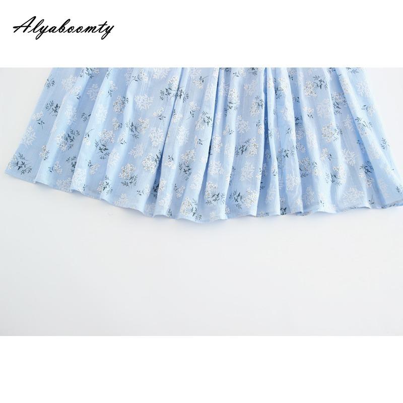 Japanese Mori Girl Spring Summer Women Blue Floral Skirt High Waist Print Elegant Skirt Cotton Linen Feminine A-Line Skirt