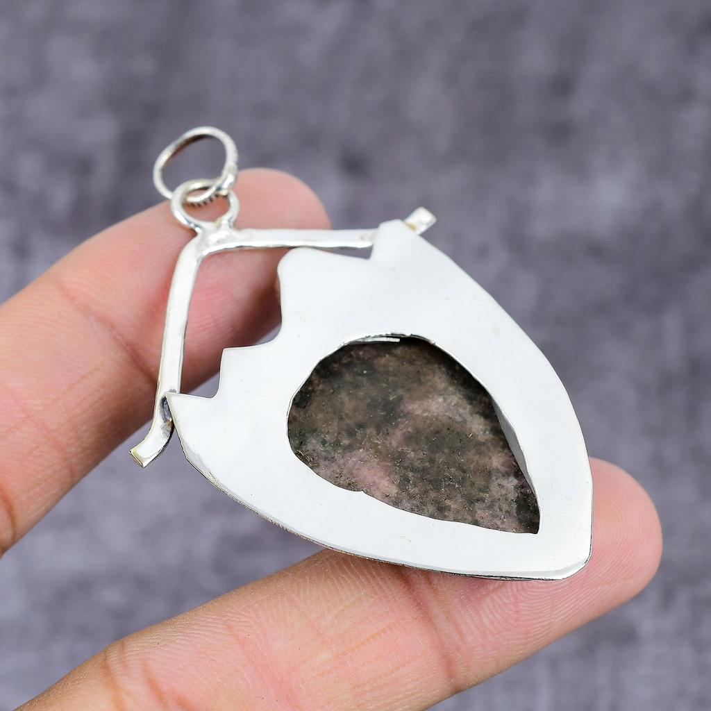 Natural Rhodonite, Kunzite Handmade 925 Sterling Silver Pendant 2.36" ET-1557