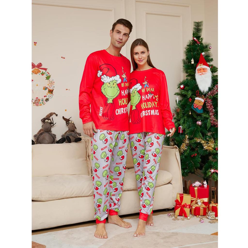 Set de topuri+pantaloni cu mâneci lungi cu imprimeuri de Crăciun Seturi de potrivire pentru familie