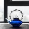 Blue Glass Teapot, Heat-resistant and Heatable, Japanese Style Simple Twisted Pattern Handle Teapot, Heat-resistant Glass Teapot