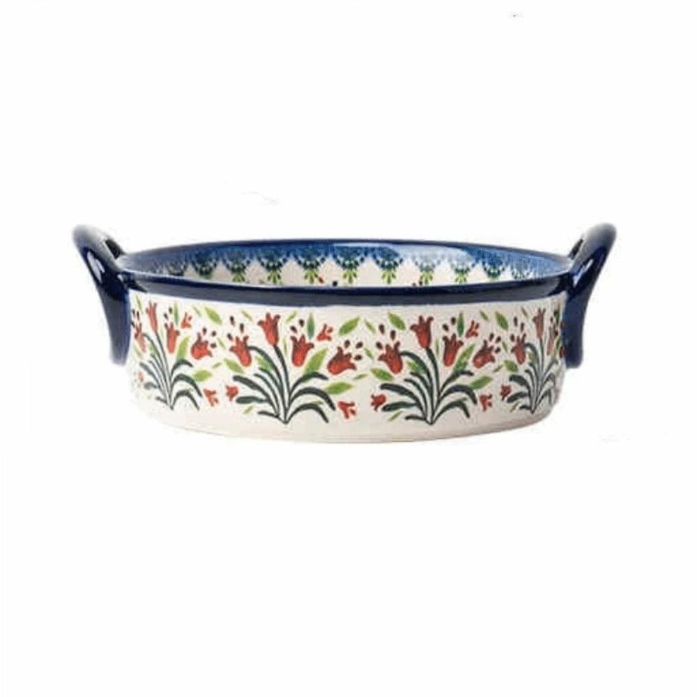 Plat de cuisson rectangulaire en céramique à double oreille Polyvalent Bol à salade de fruits Motif floral Avec poignées Plaque de cuisson Micro-ondes