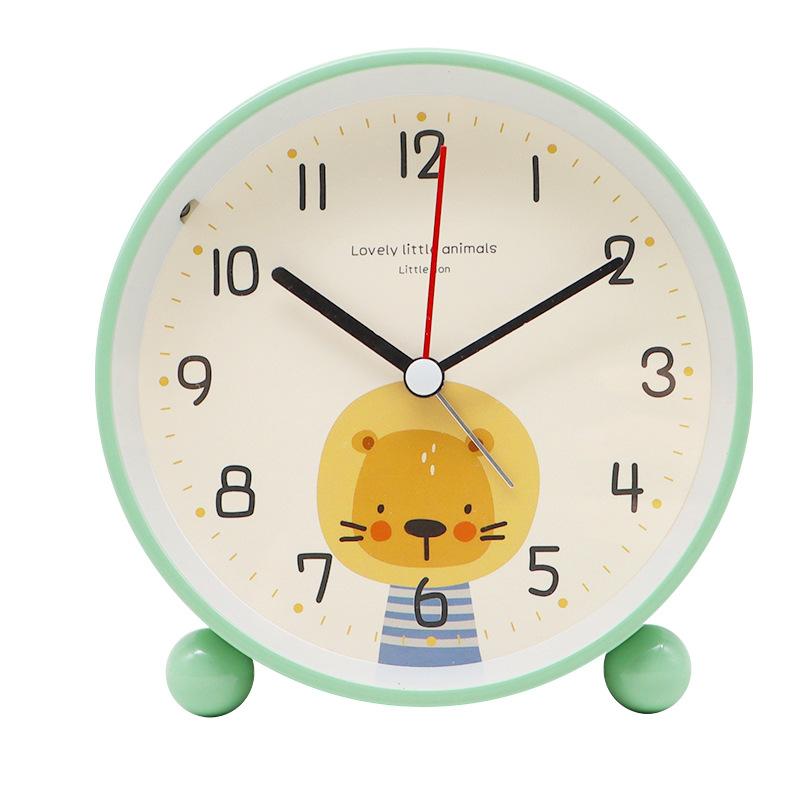Round Cute Cartoon Animal Clock 4.5-inch Alarm Clock for Children and Students Bedside Silent Sweep Second Night Light
