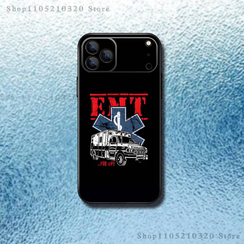 

EMT EMS Ambulance Phone Case For iPhone 17,16,15,14,13,12,11,Pro Max,XSX,,XR,SE,Mini,8,7,Soft Silicone Black Cover iPhone17pro