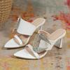 Fashion New Summer One-Line Rhinestone Buckle High Heels Women's Stiletto Pointed Toe Open-Toe Patent Leather Non-Slip Slippers