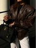 2024 Retro Lace-up Faux Leather Jacket with Lapel Shawl - Women's Casual Winter Fashion