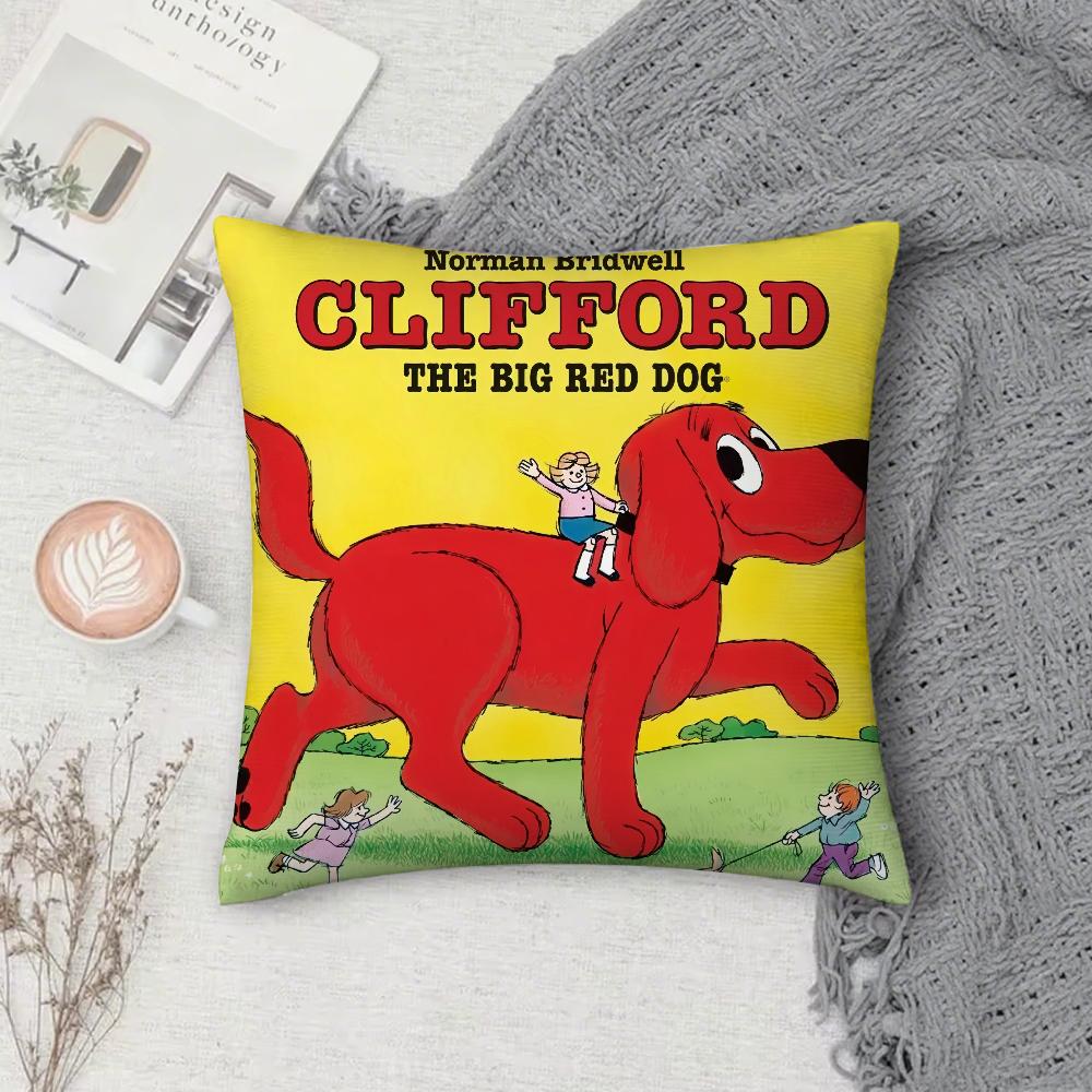 Cartoon Clifford the Big Red Dog Pillow Case Square DoubleSided Printing Short Plush Sofa Cushion Cover Bedroom Bedside Pillow
