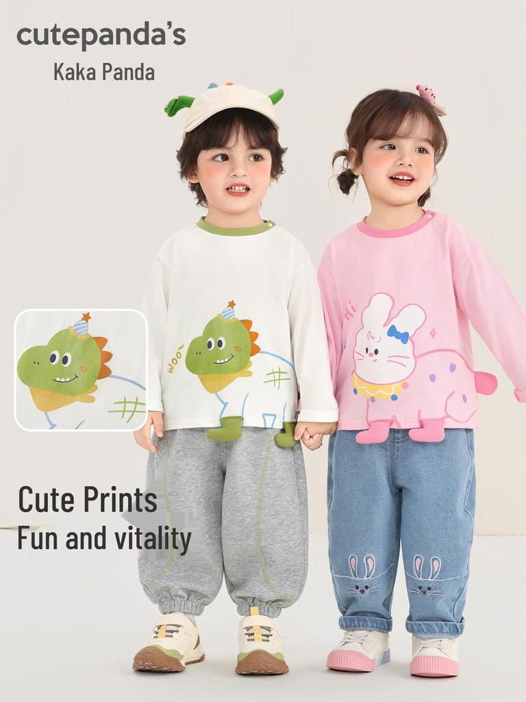 T-shirt a maniche lunghe Kaka Panda per bambini e bambine - Moda Primavera/Autunno