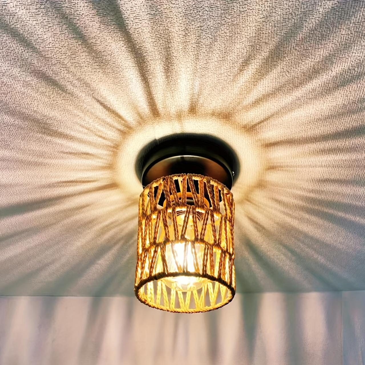 

Charming Hand-Woven Iron Cylinder Ceiling Light - Rustic Style, Warm Ambient Glow, Perfect for Hallways, Living Rooms Hotels No bulb