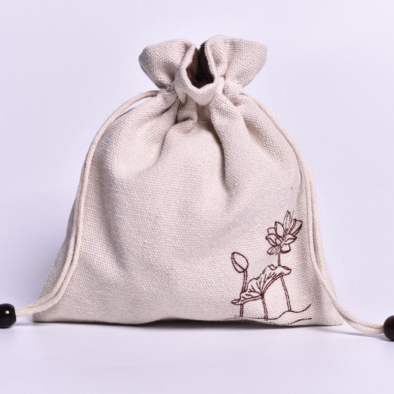 Lucky Drawstring Bracelet & Prayer Bead Bag - Cotton/Linen Cloth