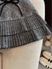 Gray Polka Dot Wool Blend A-Line Short Skirt for Women - Hip-Hugging, High-Waisted, Miu Style, Perfect for Autumn/Winter, Ideal with Boots.
