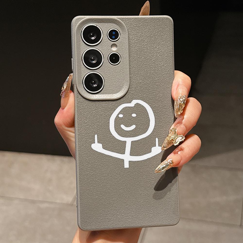 Samsung A07 A16 Xiaomi Redmi 13C 14C for iPhone 17 16 Pro Max Infinix Realme Phone Cases Soft brown Leather pattern TPU Case NY50 Cartoon Matchman art