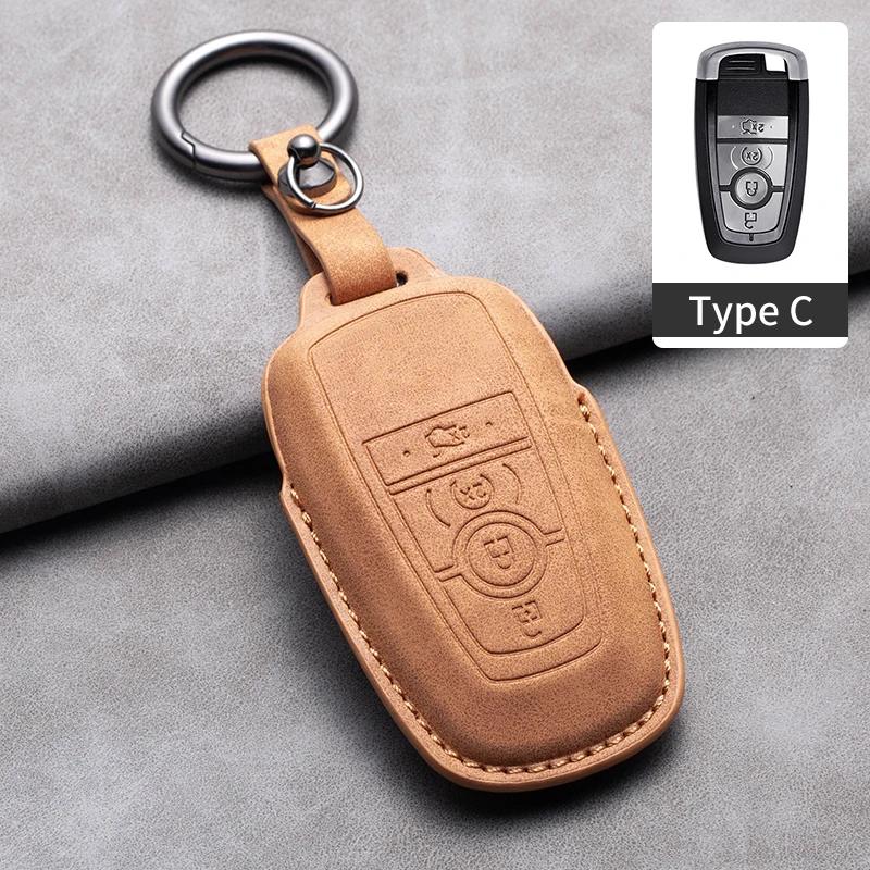 Styling Mouldings Sheepskin Car Key Cover Case for Ford Maverick Focus Edge Explorer Everest Fusion Mondeo Mustang Raptor Bronco