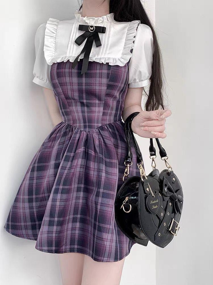 Large size sweet college dress women's summer new plaid skirt fat mm belly and thin Spice girl short skirt