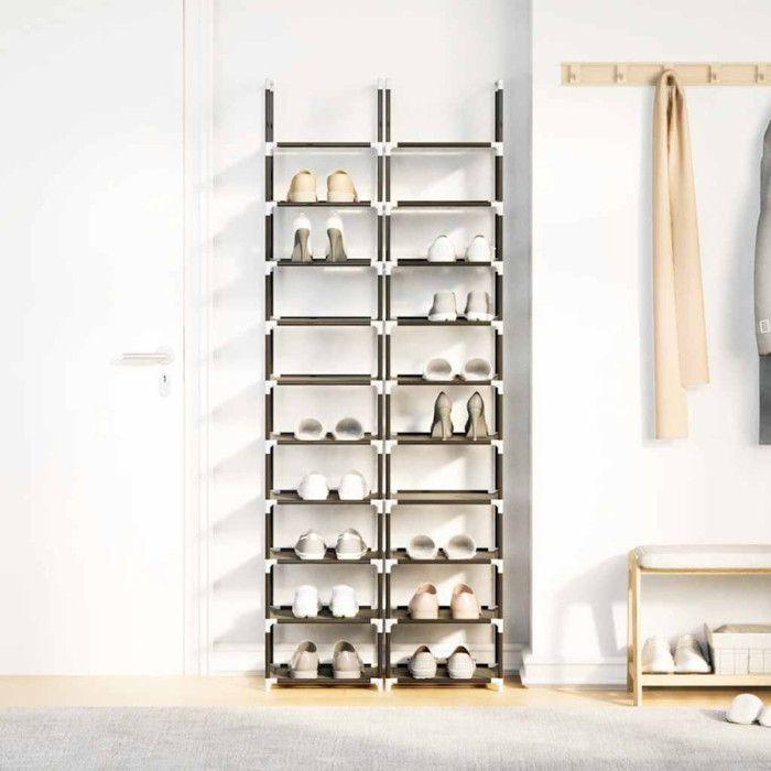 Étagère à chaussures - VIDAXL - 2 pcs - 10 niveaux - Noir - Métal et tissu non tissé