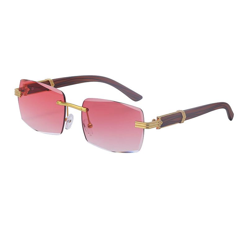 Frameless Trimmed Sunglasses Men'S Trendy Retro Square Sunglasses Men'S Imitation Wood Grain Glasses Legs Glasses