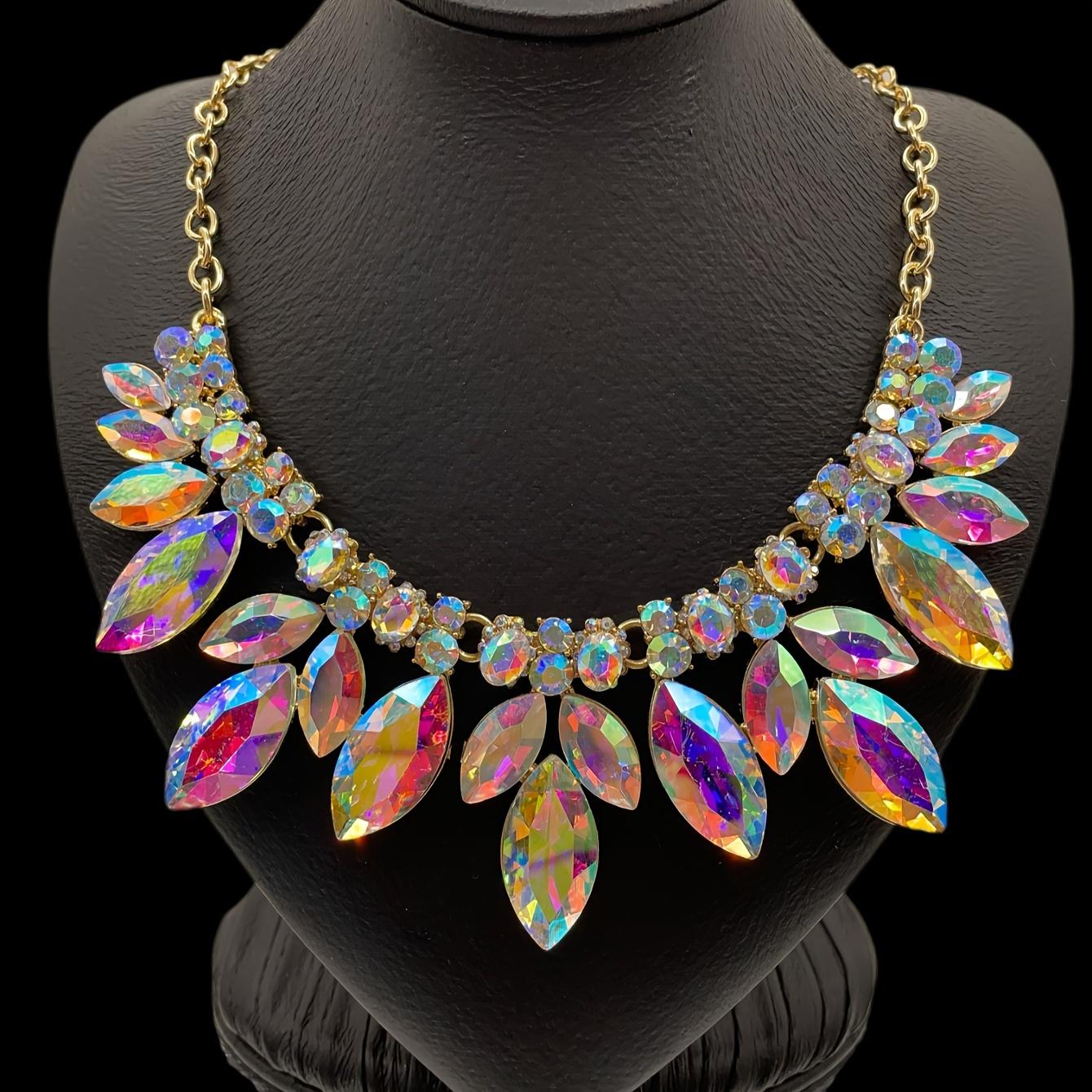 

Яркое красочное ожерелье из искусственного кристалла, гламурное массивное коктейльное свадебное ожерелье разноцветный