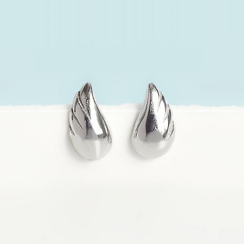 PANJBJ 925 Sterling Silver Red Zircon Studs Earring For Women Neo-Gothic Punk Wing Feather Angel Devil Jewelry Gift Dropshipping