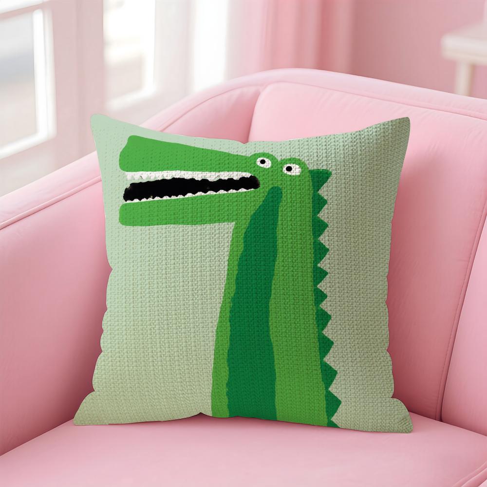 Cute Nordic Dinosaur Cushion Cover Natural Linen Organic Fabric DoubleSided Printing Sofa Home Decor Gift Pillow Case