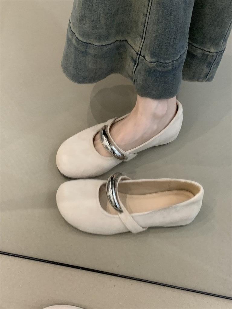 Gentle fairy wind ballet single shoes French evening wind metal buckle with skirt inner height increase Mary Jane shoes