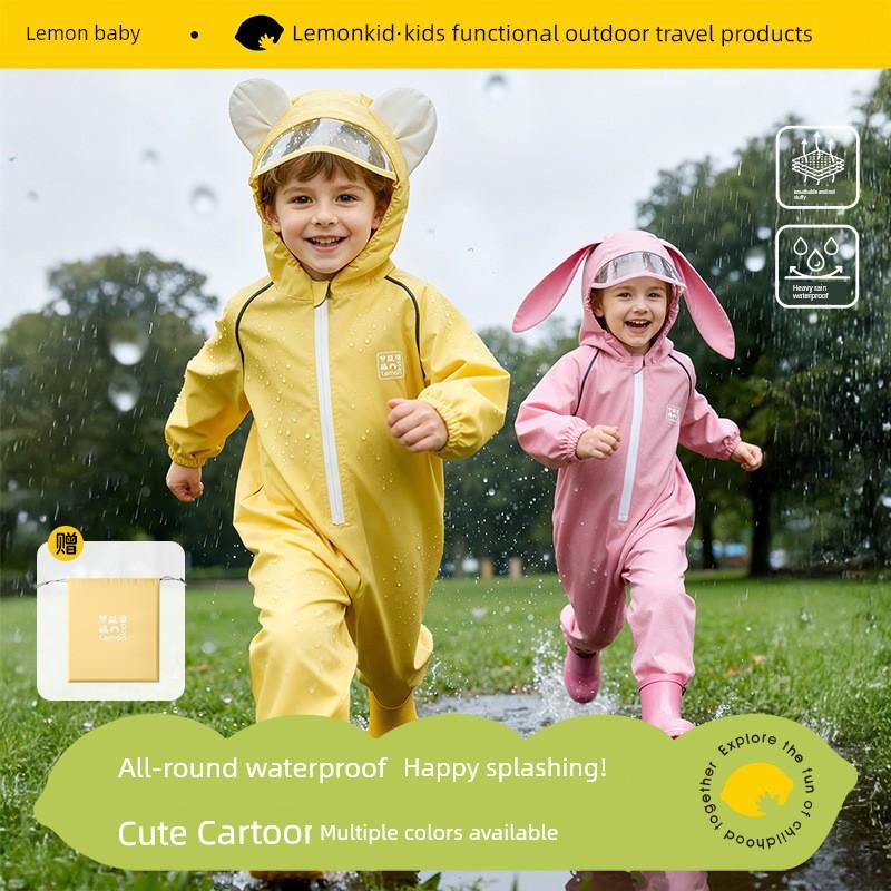 Lemon Baby Children's Kindergarten Raincoat One-Piece Boys and Girls Kindergarten Kids Cute Rain Poncho